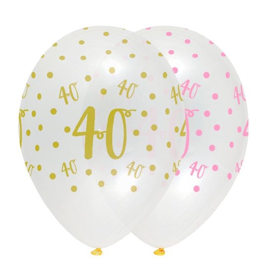 Pink Chic Age 40 Latex Balloons Crystal Clear All Round Print