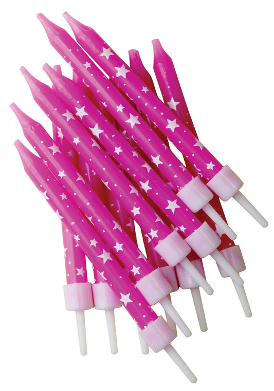 Pink Star Candles & Holders Birthday Party Cake Topper Decoration