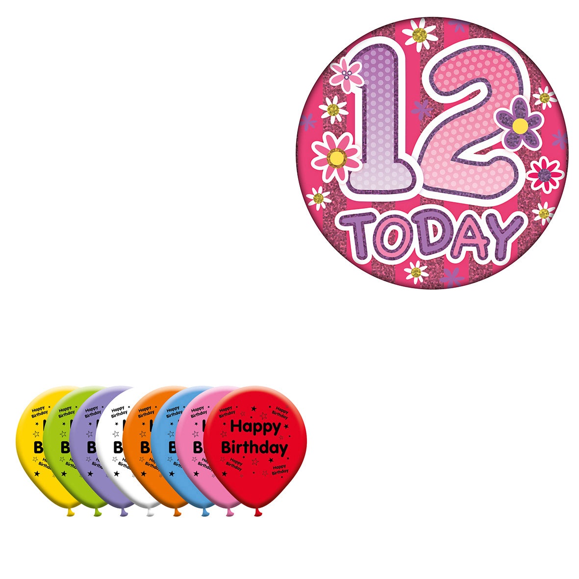 Various Designs Bundle C Balloon, Badge Ages 1 to 80