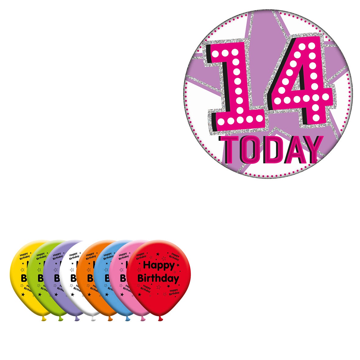 Various Designs Bundle C Balloon, Badge Ages 1 to 80
