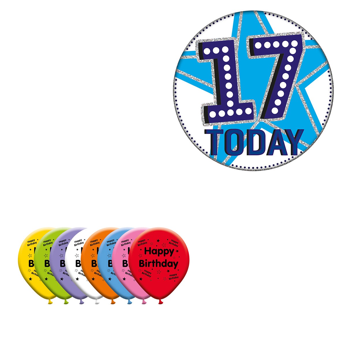 Various Designs Bundle C Balloon, Badge Ages 1 to 80