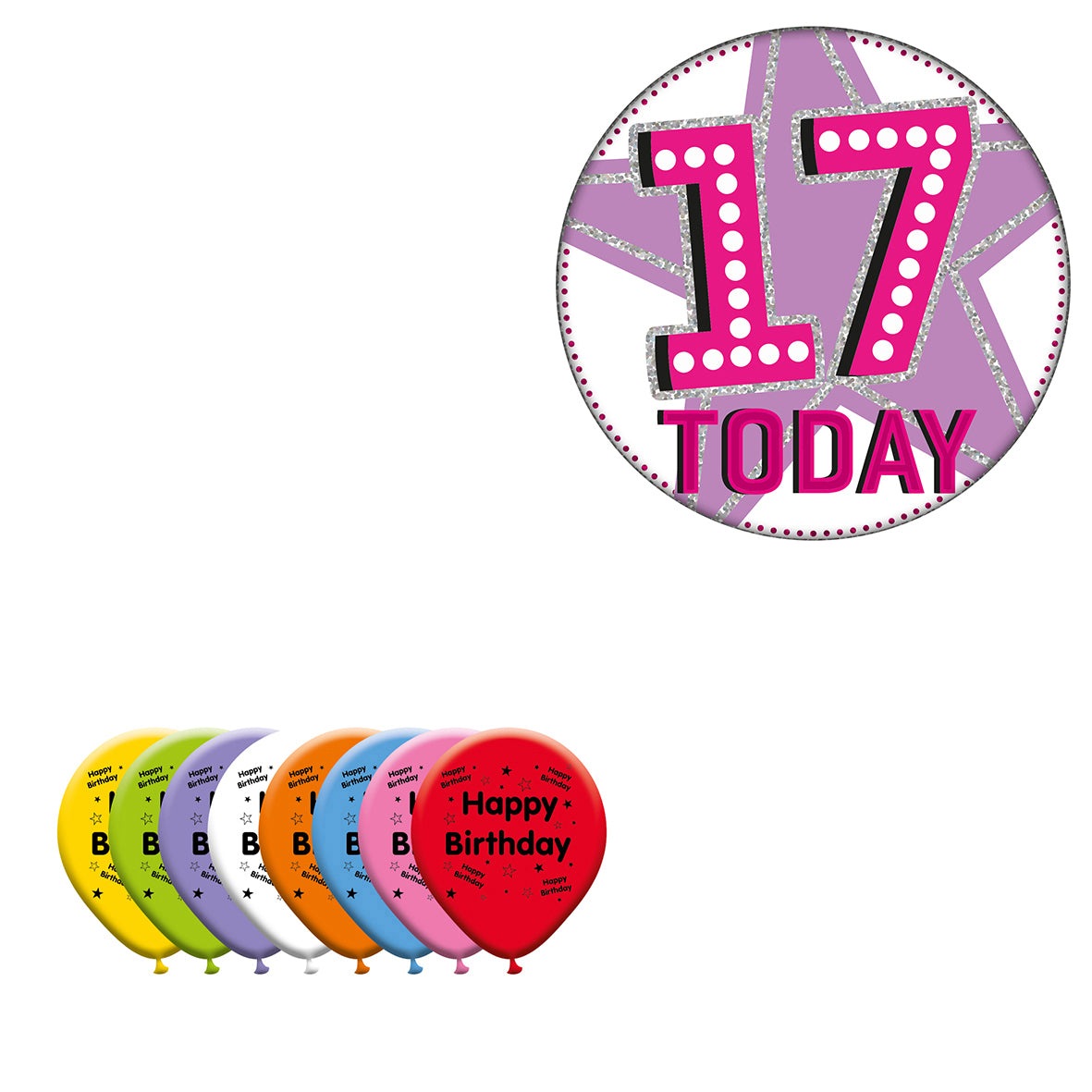 Various Designs Bundle C Balloon, Badge Ages 1 to 80