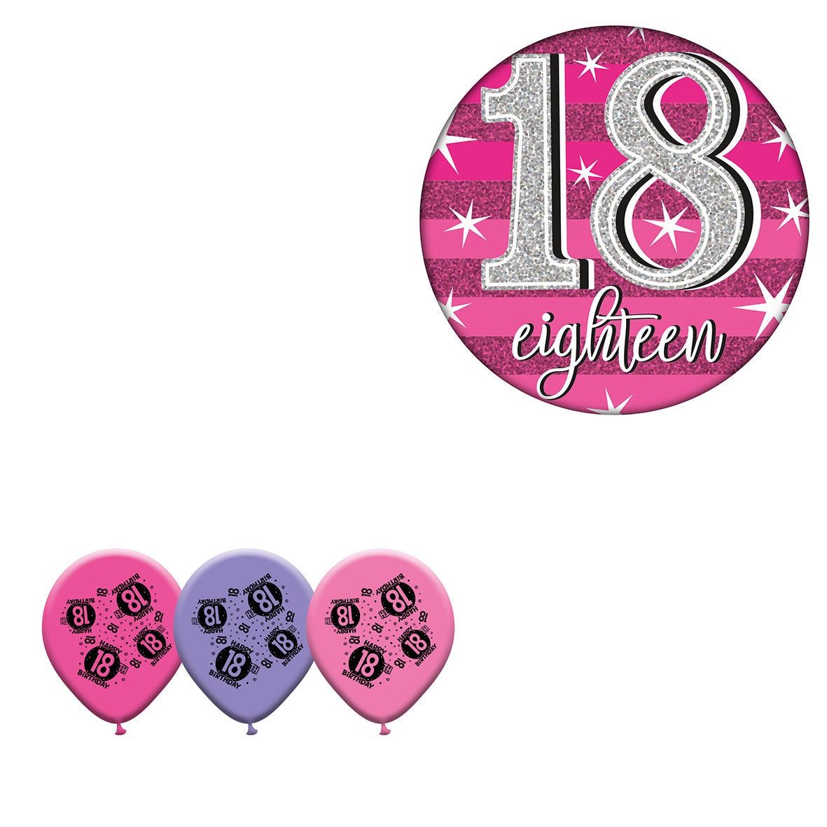 Various Designs Bundle C Balloon, Badge Ages 1 to 80