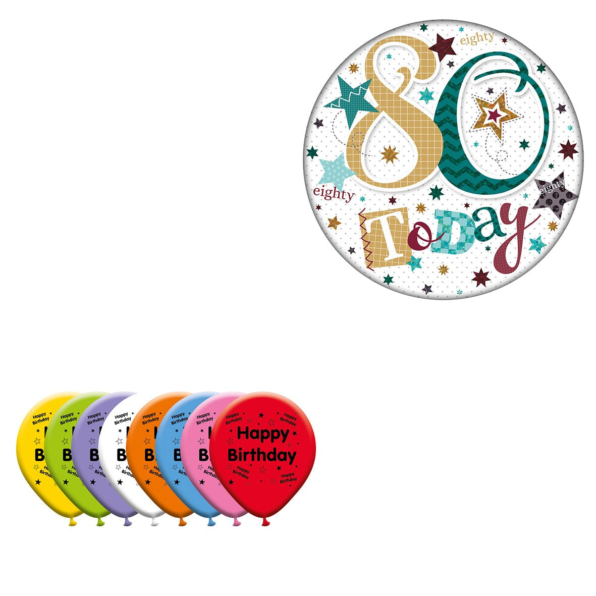 Various Designs Bundle C Balloon, Badge Ages 1 to 80