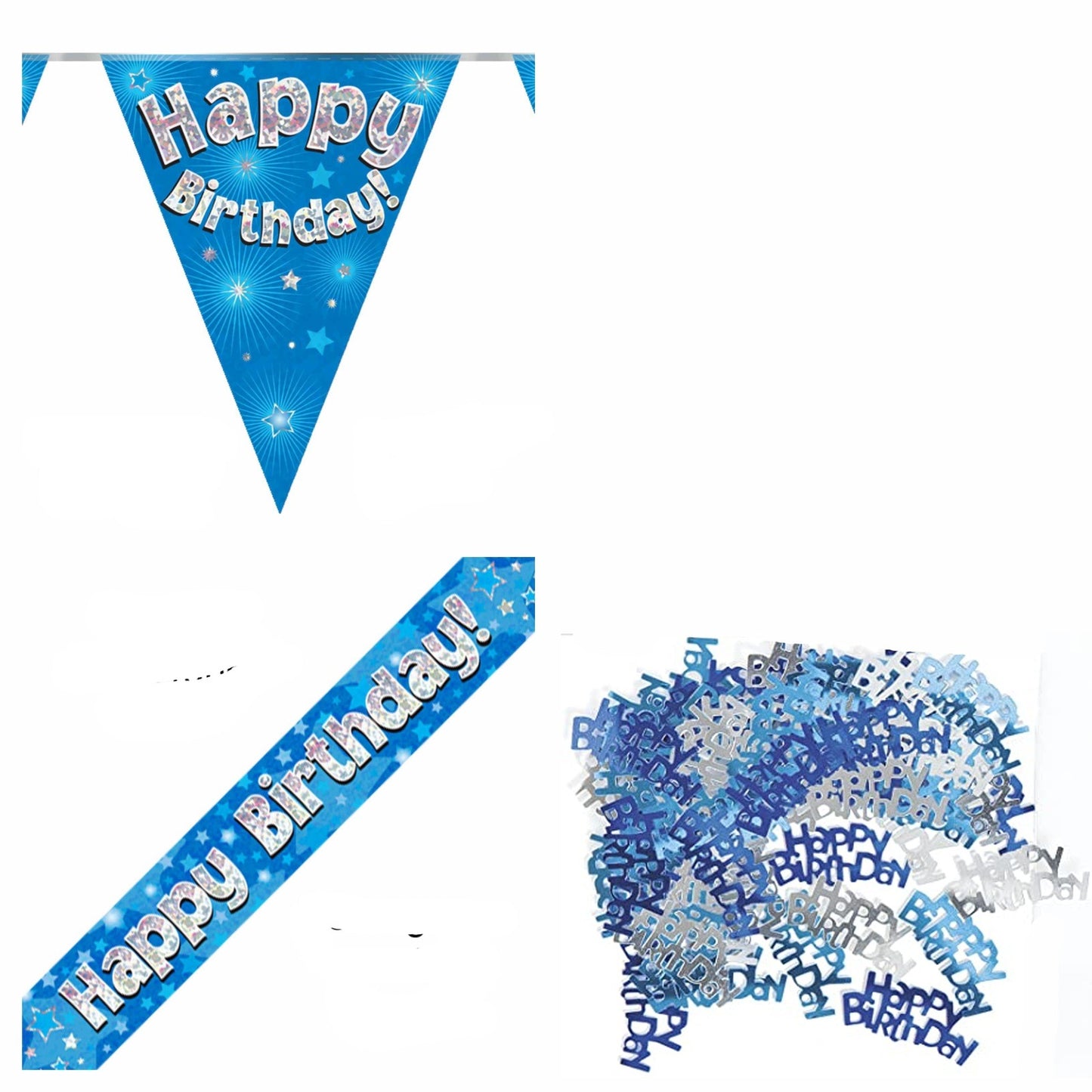 Blue Stars Bundle A Banner, Bunting, Confetti Ages 1 to 90