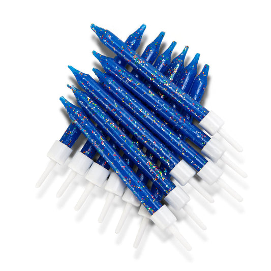 Royal Blue Glitter Candles & Holders Birthday Party Cake Topper Decoration