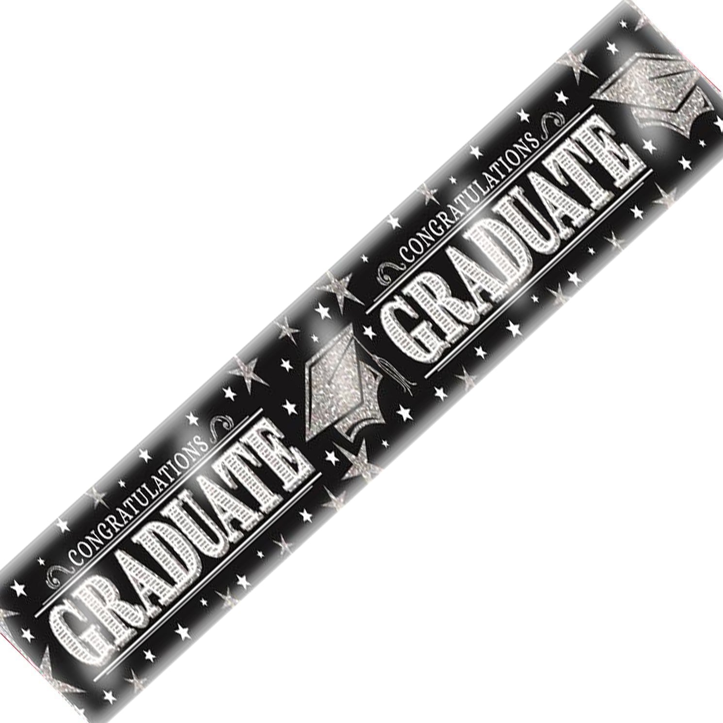 Graduation Congrats Grad Well Done Black AndSilver Holographic Recyclable Birthday Party Banner