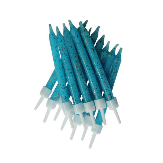 Light Blue Glitter Candles & Holders Birthday Party Cake Topper Decoration