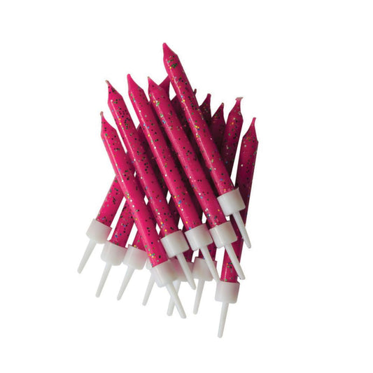 Hot Pink Glitter Candles & Holders Birthday Party Cake Topper Decoration