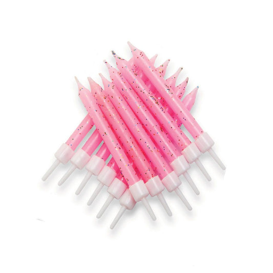 Pink Glitter Candles & Holders Birthday Party Cake Topper Decoration