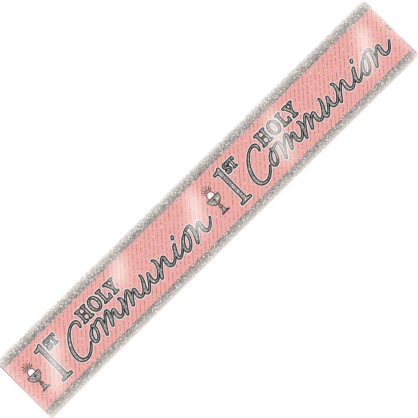 Holy Communion Banner Pink Girl's First Holy Communion Holographic Recyclable Birthday Party Banner