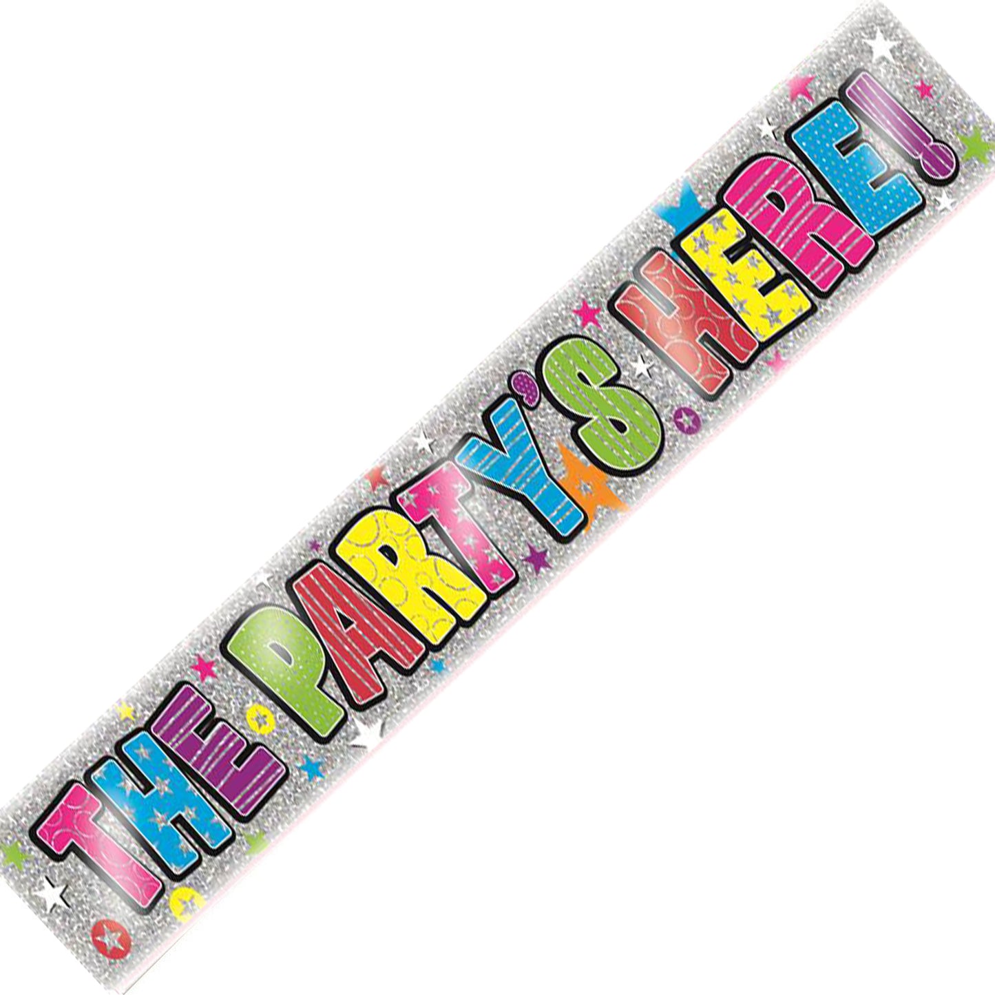 The Party Is Here Holographic Recyclable Birthday Party Banner