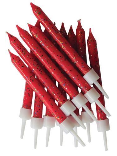 Red Glitter Candles & Holders Birthday Party Cake Topper Decoration