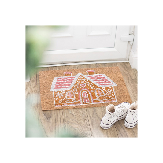 Natural Pink Gingerbread House Doormat
