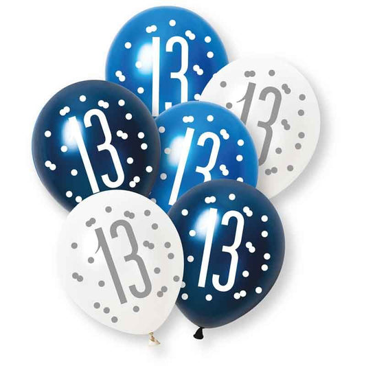 Age 13 Blue, Silver, & White Latex Balloons 13th