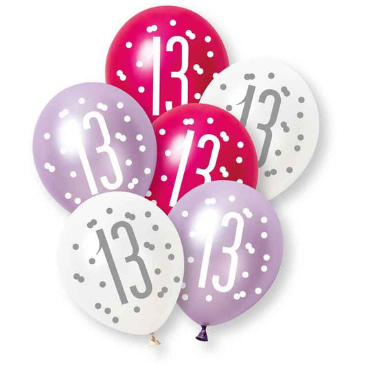 Age 13 Pink, Lavender & White Latex Balloons 13th