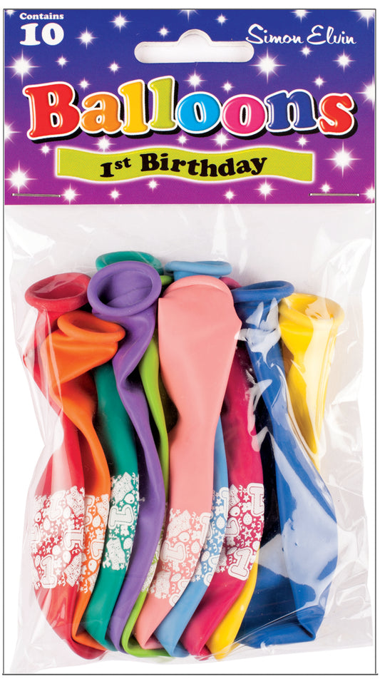 Age 1 1st Multicolor Birthday Balloons 10 Per Pack