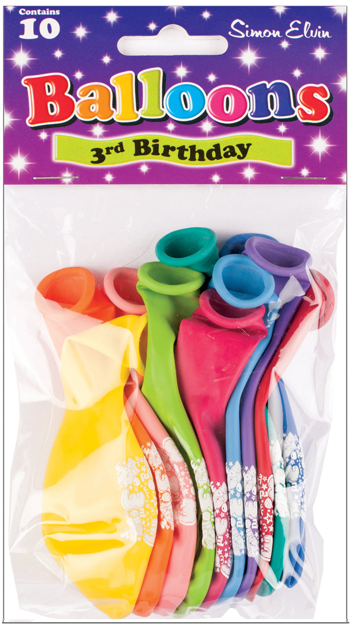 Age 3 Multicolor Birthday Balloons 10 Per Pack