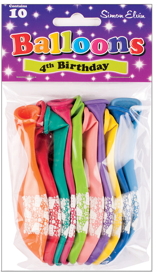 Age 4 Multicolor Birthday Balloons 10 Per Pack