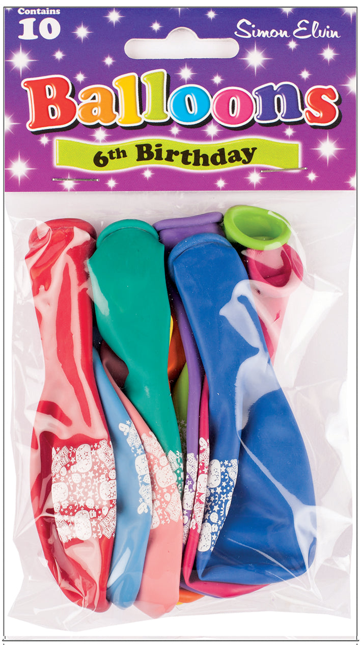 Age 6 Multicolor Birthday Balloons 10 Per Pack