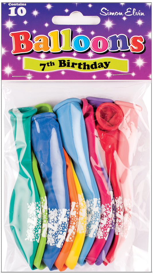 Age 7  Multicolor Birthday Balloons 10 Per Pack