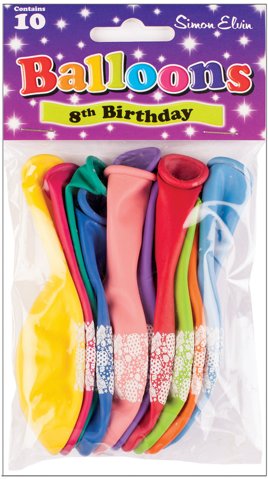 Age 8 Birthday Balloons  Multicolor Birthday Balloons 10 Per Pack