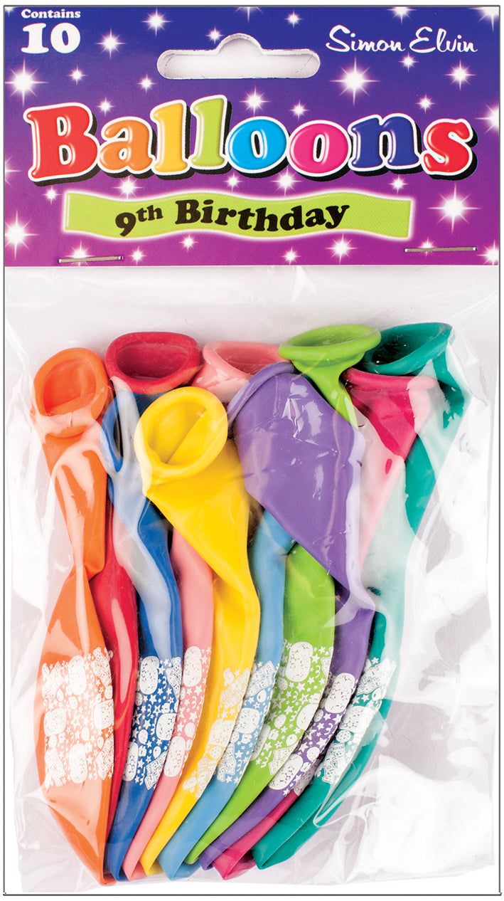 Age 9  Multicolor Birthday Balloons 10 Per Pack