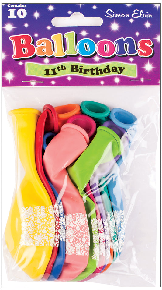 Age 11 Multicolor Birthday Balloons 10 Per Pack