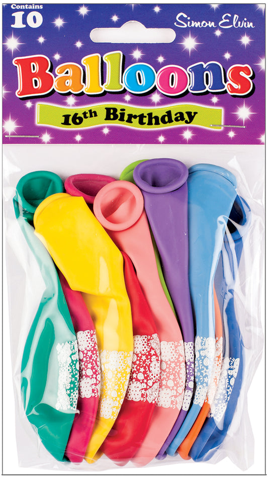 Age 16 Multicolor Birthday Balloons 10 Per Pack