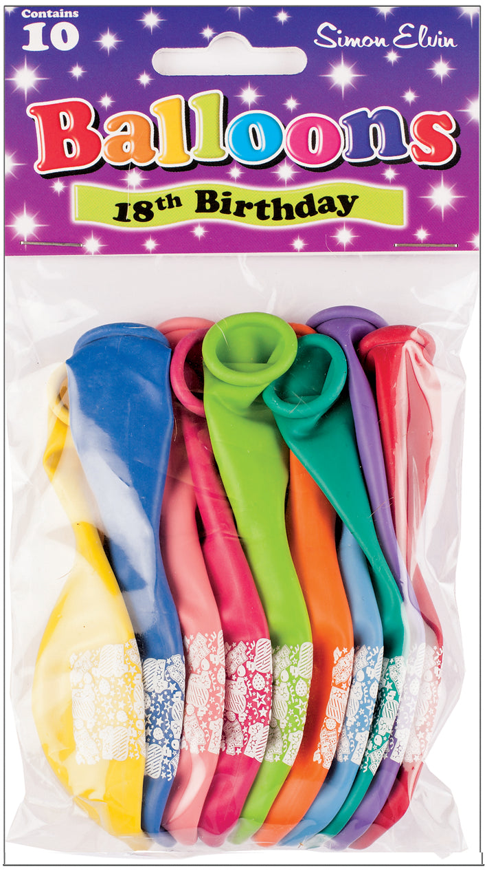 Age 18 Multicolor Birthday Balloons 10 Per Pack