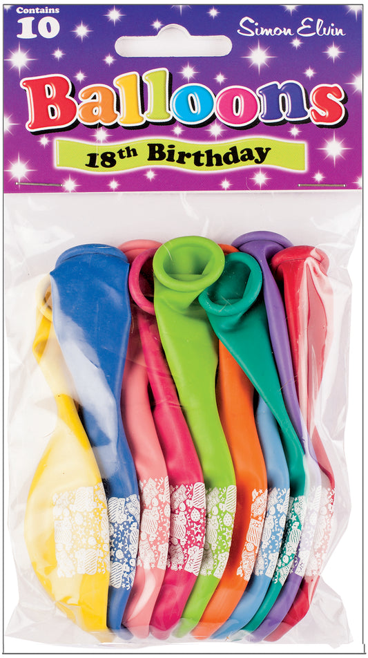 Age 18 Multicolor Birthday Balloons 10 Per Pack