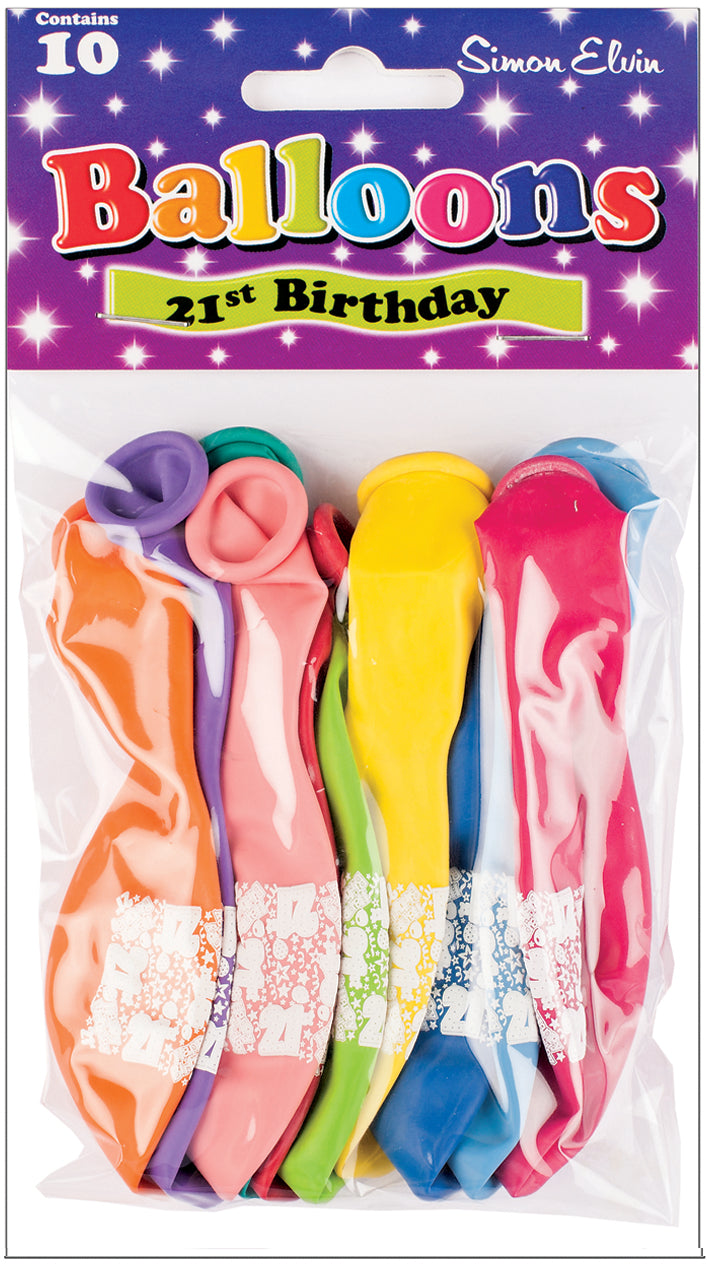 Age 21 Multicolor Birthday Balloons 10 Per Pack