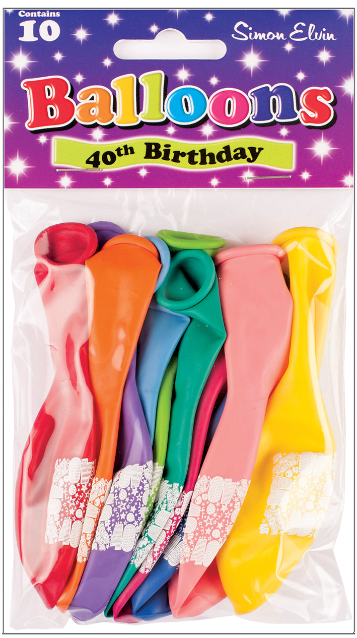 Age 40 Multicolor Birthday Balloons 10 Per Pack