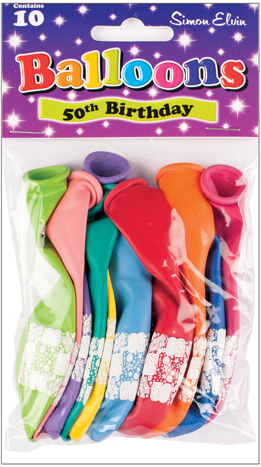 Age 50 Multicolor Birthday Balloons 10 Per Pack