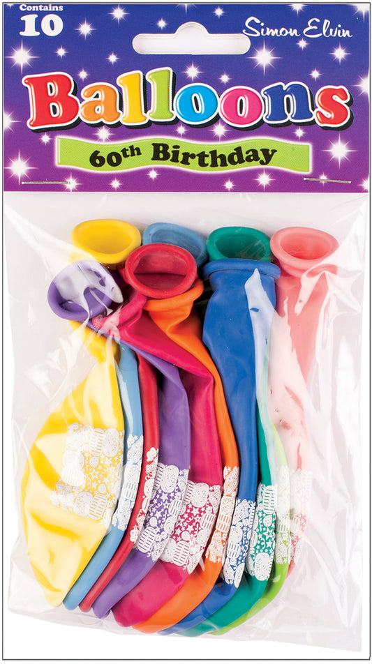 Age 60 Multicolor Birthday Balloons 10 Per Pack