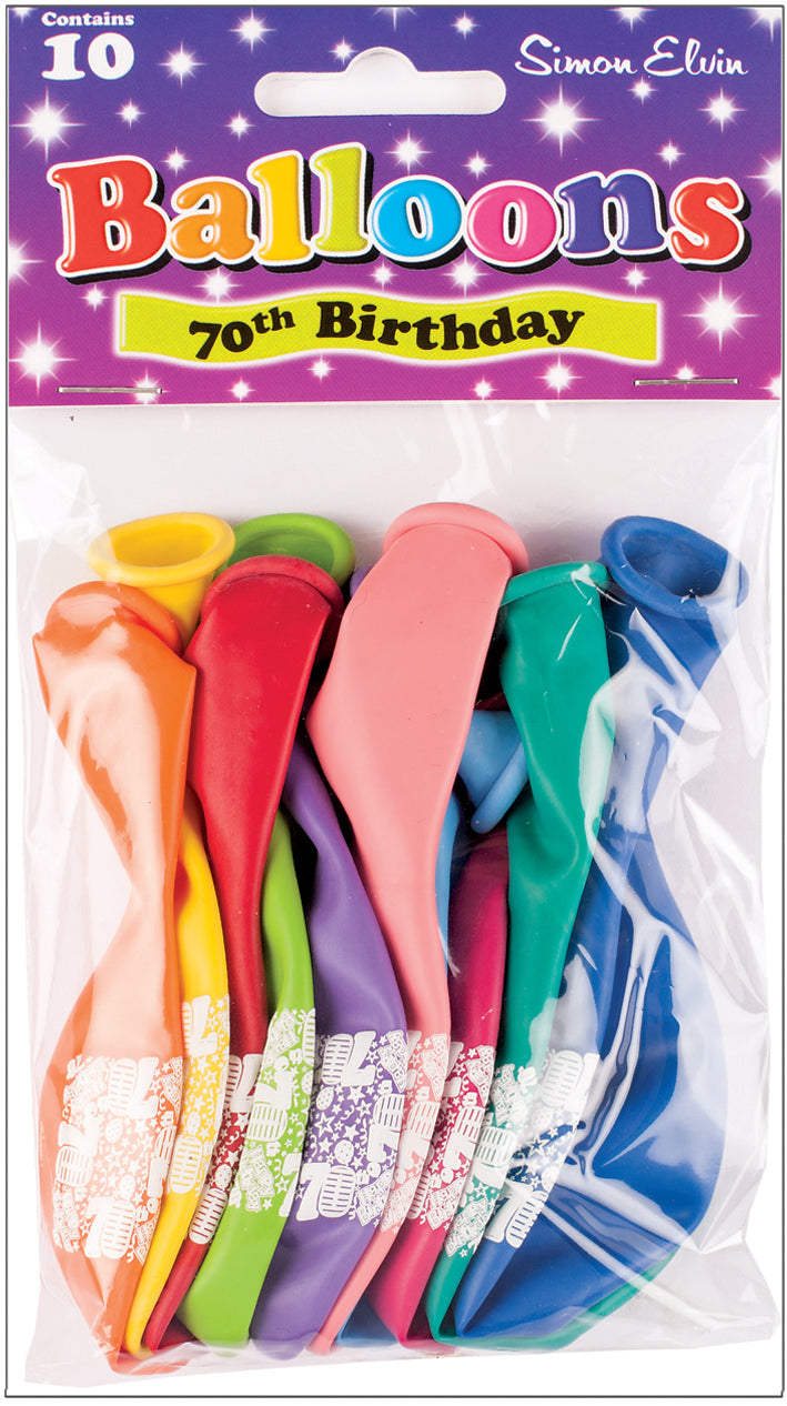 Age 70  Multicolor Birthday Balloons 10 Per Pack