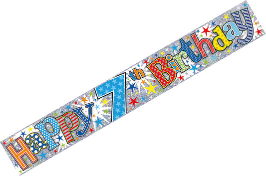 Age 7 Birthday Banner Blue And Silver Holographic Recyclable 7th Birthday Party Banner Garland Decoration