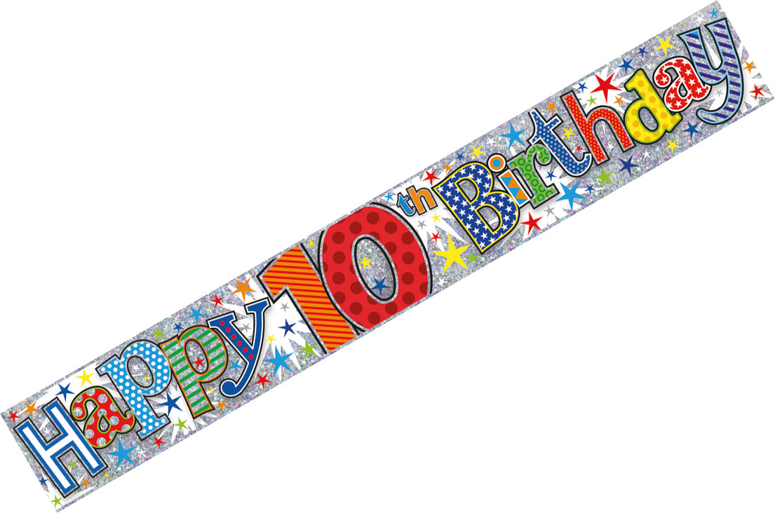Age 10 Birthday Banner Blue And Silver Holographic Recyclable 10th Birthday Party Banner Garland Decoration