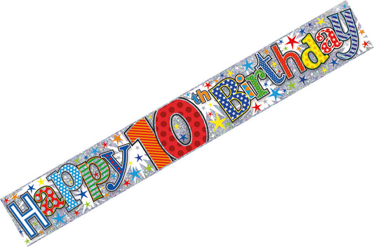 Age 10 Birthday Banner Blue And Silver Holographic Recyclable 10th Birthday Party Banner Garland Decoration
