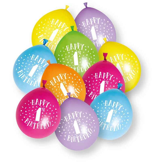 Age 1 1st Multicolor Birthday Balloons 10 Per Pack