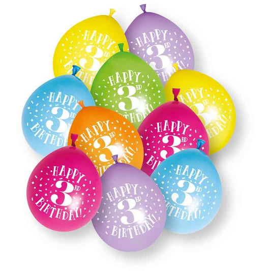 Age 3 Multicolor Birthday Balloons 10 Per Pack