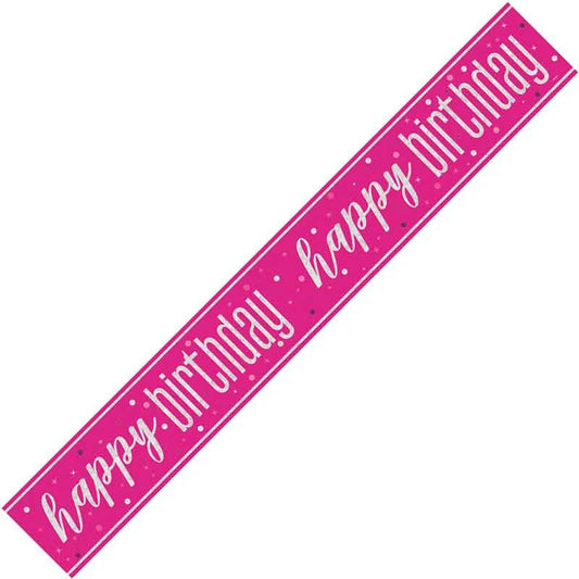 Pink & Silver Prismatic Foil Banner Happy Birthday