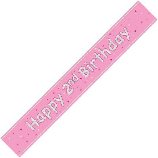 Happy 2nd Birthday Pink holographic Banner