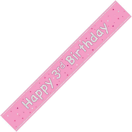 Happy 3rd Birthday Pink holographic Banner