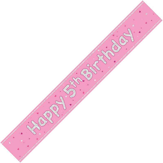 Happy 5th Birthday Pink holographic Banner