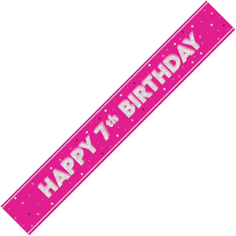 Happy 7th Birthday Pink holographic Banner