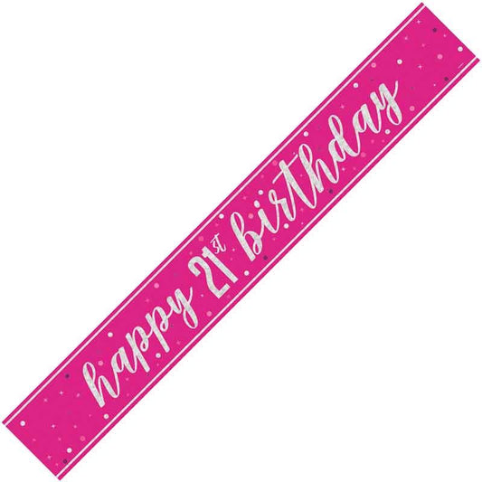 Age 21 Pink & Silver Foil Banner Happy 21st Birthday