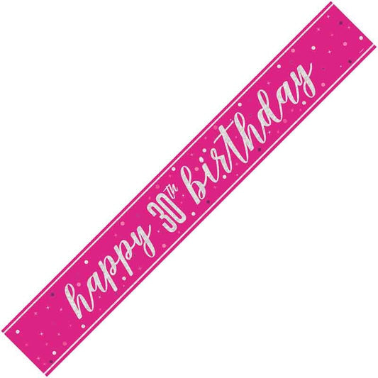 Age 30 Pink & Silver Foil Banner Happy 30th Birthday