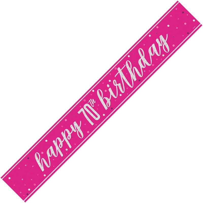 Age 70 Pink & Silver Foil Banner Happy 70th Birthday