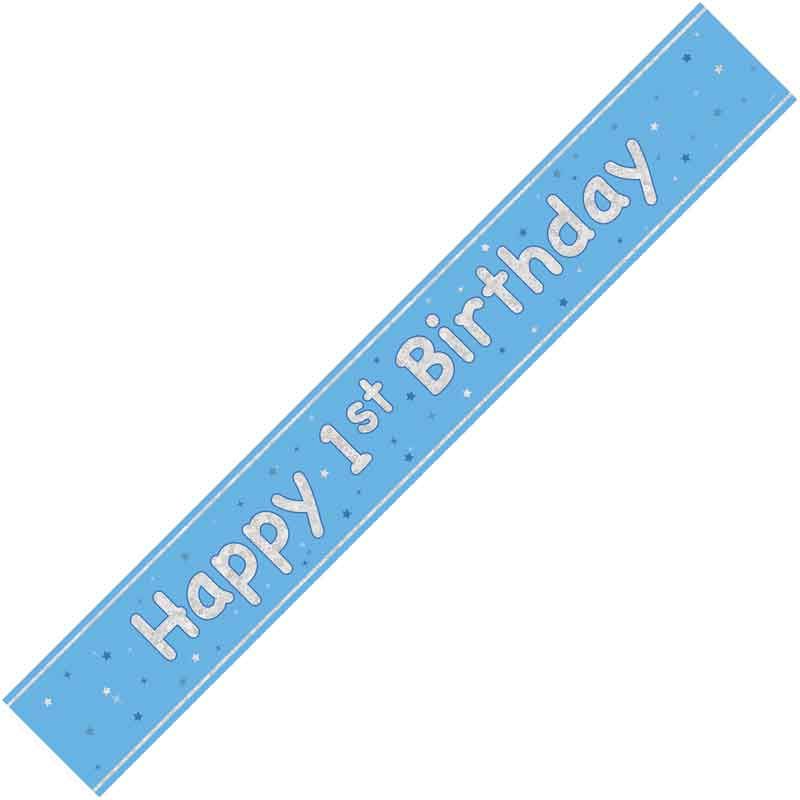 Age 1 Blue & Silver Foil Banner Happy 1st Birthday